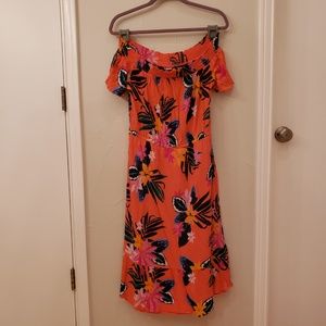 Tropical Cold Shoulder Crinkle-Gauze Midi Dress